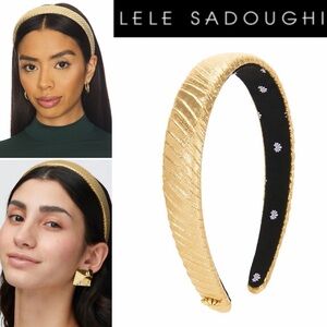 LELE SADOUGHI Charlotte Crinkled Silk Headband in Gold NWT